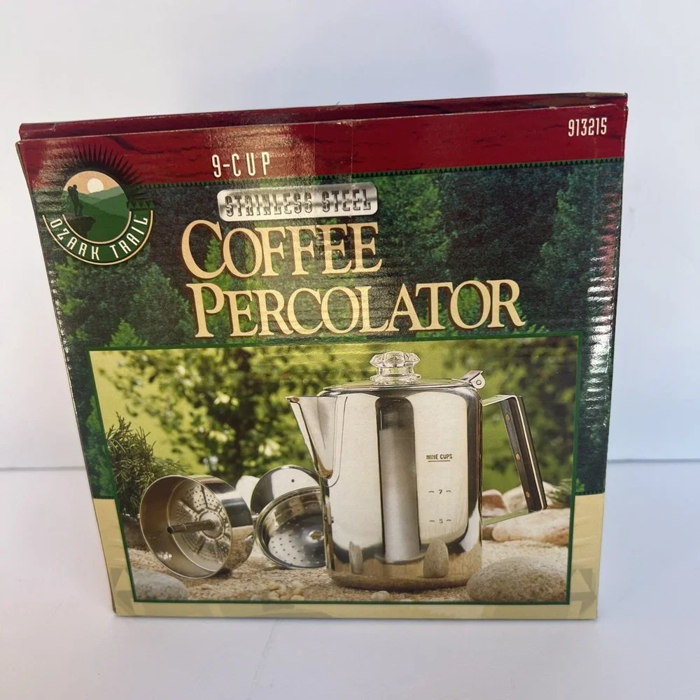 New Ozark Trail 9 Cup Stainless Steel Coffee Percolator Camping Pot
